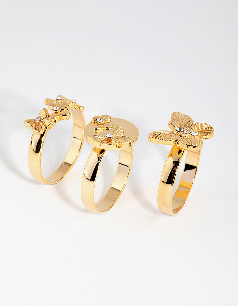 18ct Gold Plated Cubic Zirconia Butterfly Ring Pack