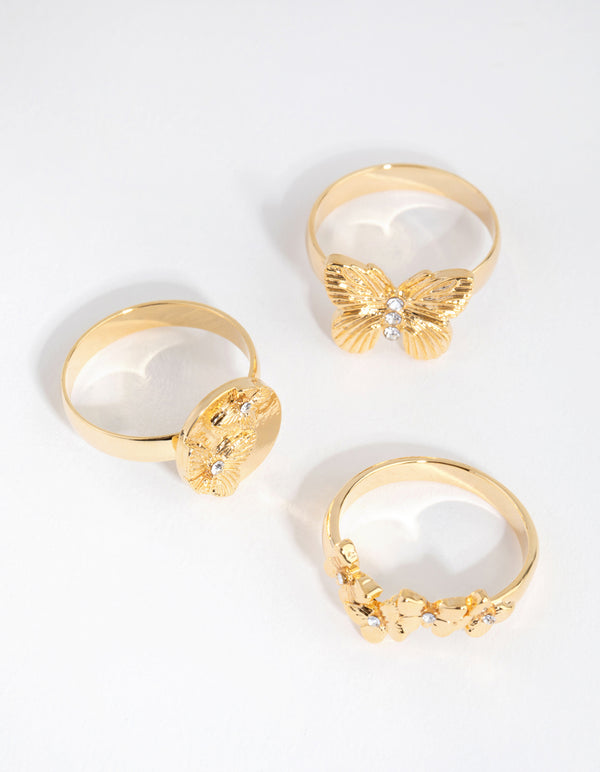 18ct Gold Plated Cubic Zirconia Butterfly Ring Pack