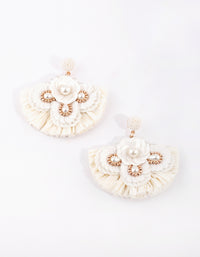 White Raffia Sequin Fan Earrings - link has visual effect only