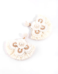 White Raffia Sequin Fan Earrings - link has visual effect only
