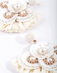 White Raffia Sequin Fan Earrings - link has visual effect only