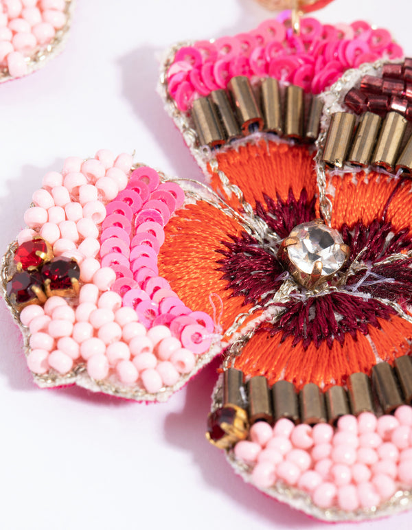 Pink Craft Flower Drop Earrings