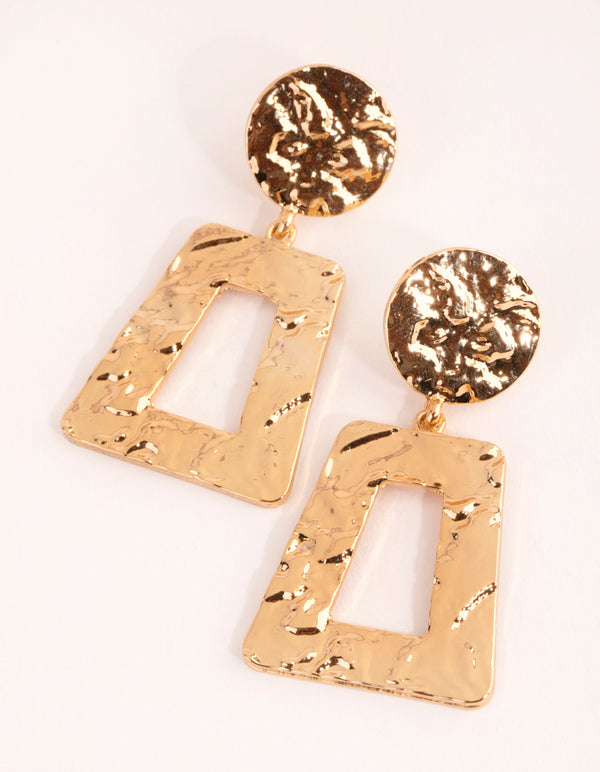 Gold Molten Trapez Drop Earrings