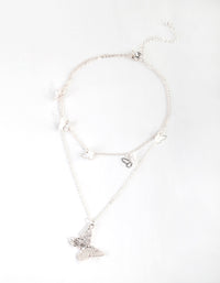 Silver Multi Butterfly Layered Necklace - link has visual effect only