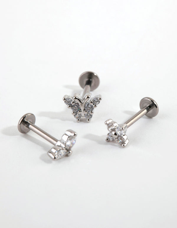 Titanium Cubic Zirconia Butterfly Flat Back Pack