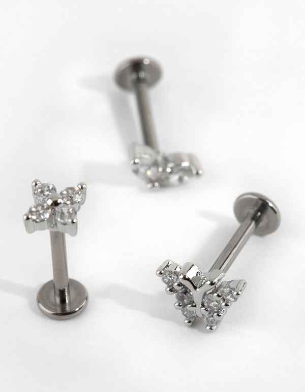 Titanium Cubic Zirconia Butterfly Flat Back Pack