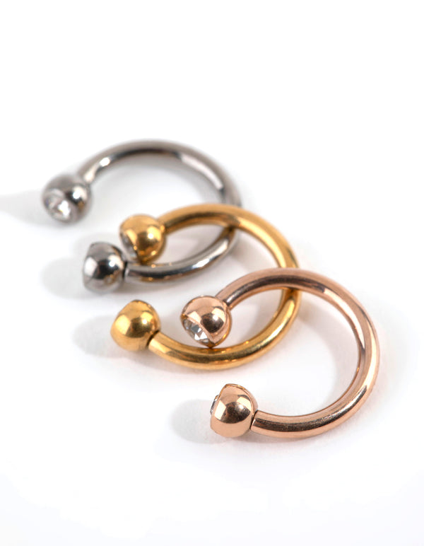 Mixed Metal Titanium Horse Shoe Earring Pack