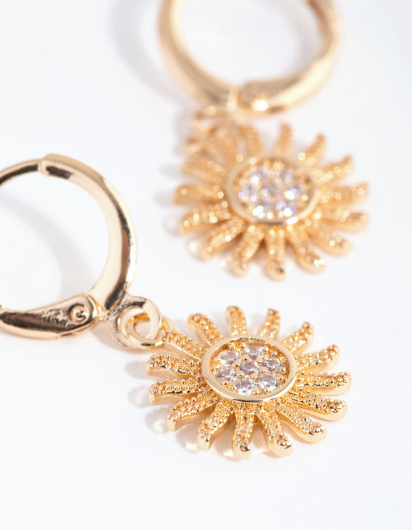 Gold Diamante Sun Huggie Earrings