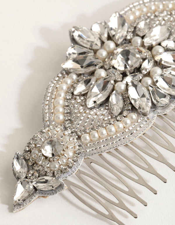 Statement Embossed Pearl Crystal Comb