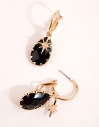 Onyx Star Charm Drop Huggie Earrings - link has visual effect only