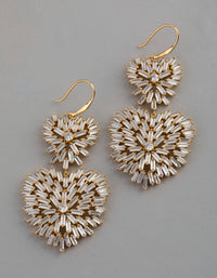 18ct Gold Plated Brass Cubic Zirconia Double Heart Drop Earrings - link has visual effect only