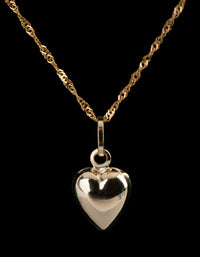9ct Gold Puffed Heart Pendant Charm - link has visual effect only