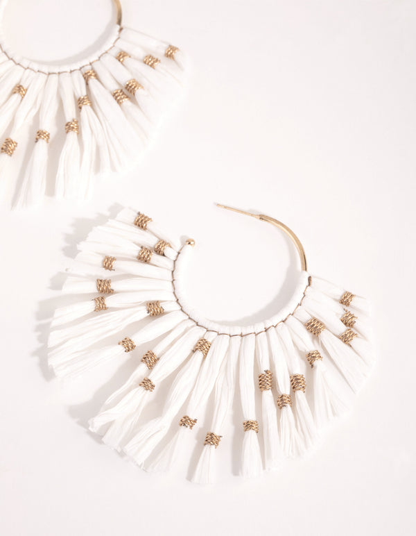 Gold Raffia Statement Fan Hoop Earrings