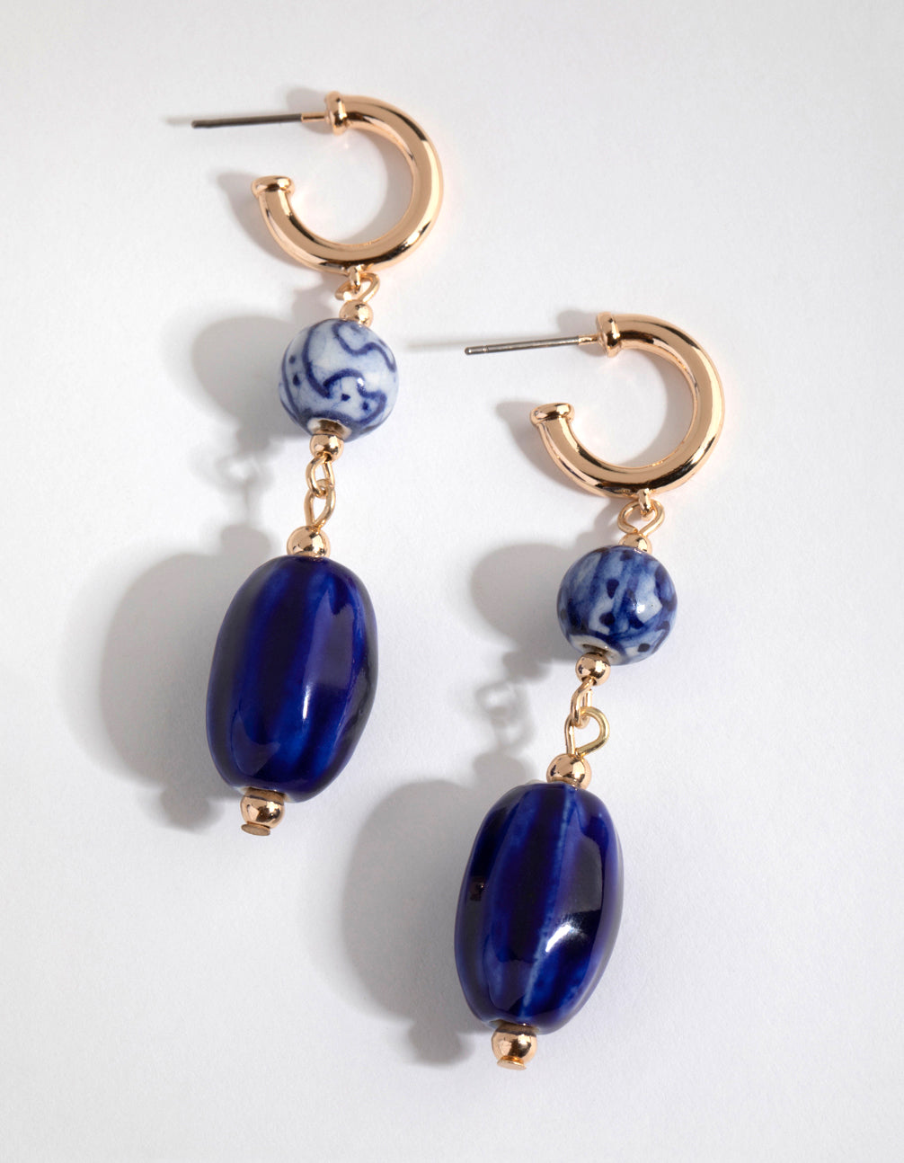 Gold Double Ceramic Bead Drop Earrings