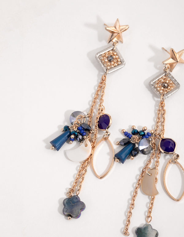 Gold Star & Mixed Bead Drop Earrings