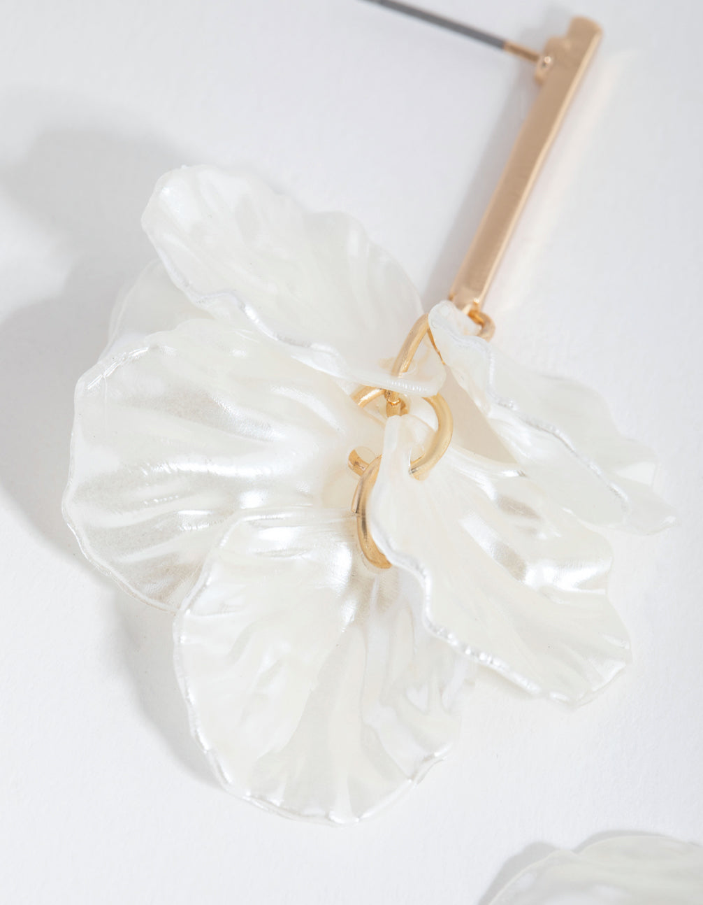 Gold Pearlised Petal Drop Earrings