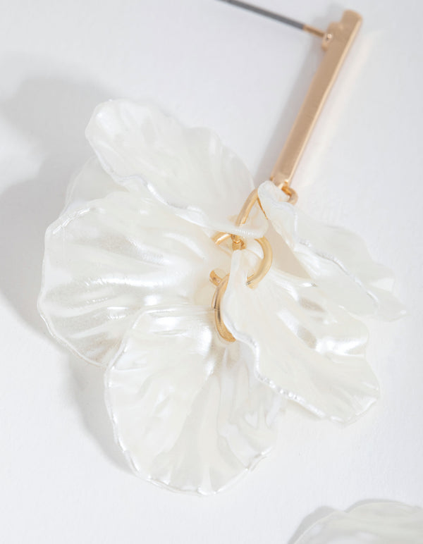 Gold Pearlised Petal Drop Earrings