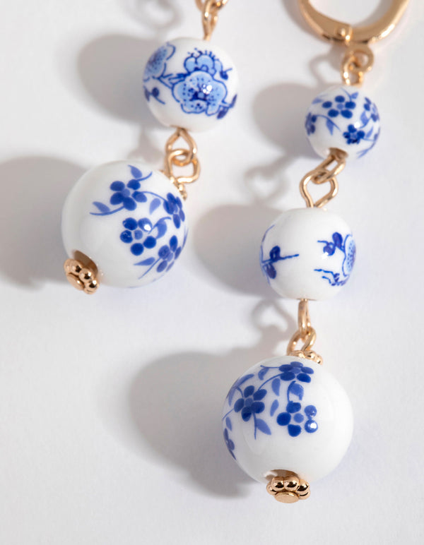 Gold Triple Bead Huggie Earrings