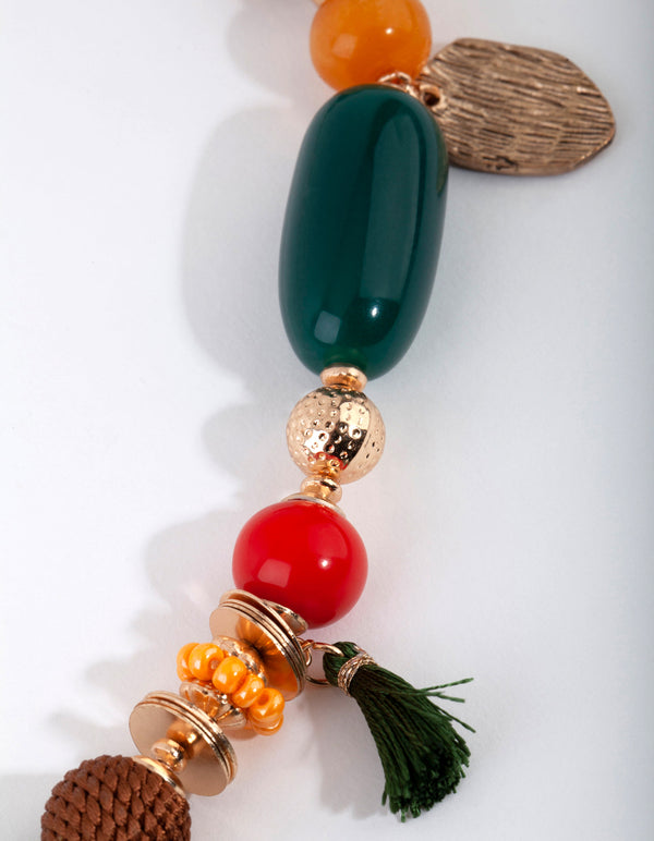 Gold Disc & Tassel Bead Necklace