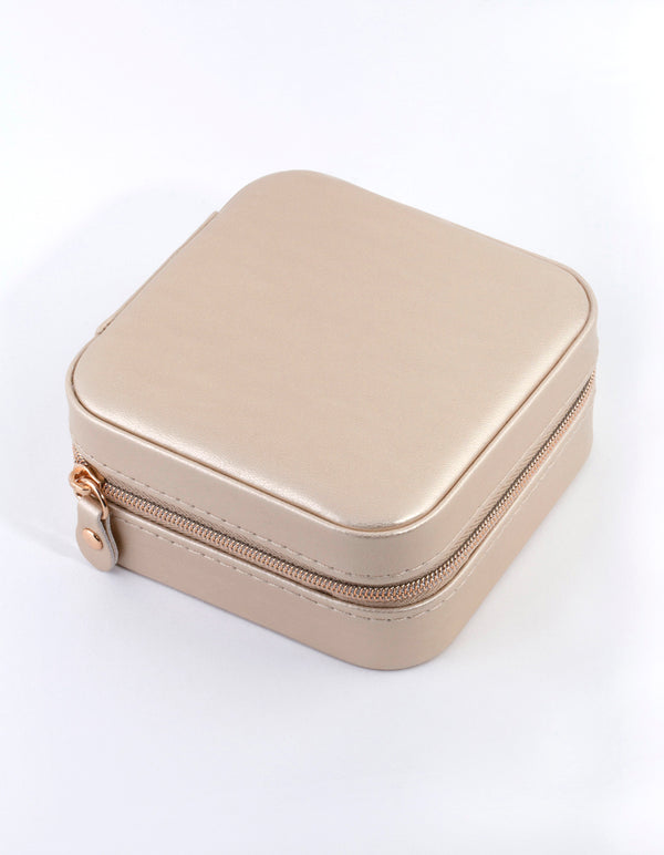 Gold Smooth Faux Leather Square Jewellery Box