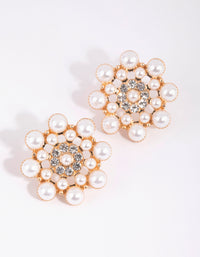 Gold Pearl Flower Stud Earrings - link has visual effect only