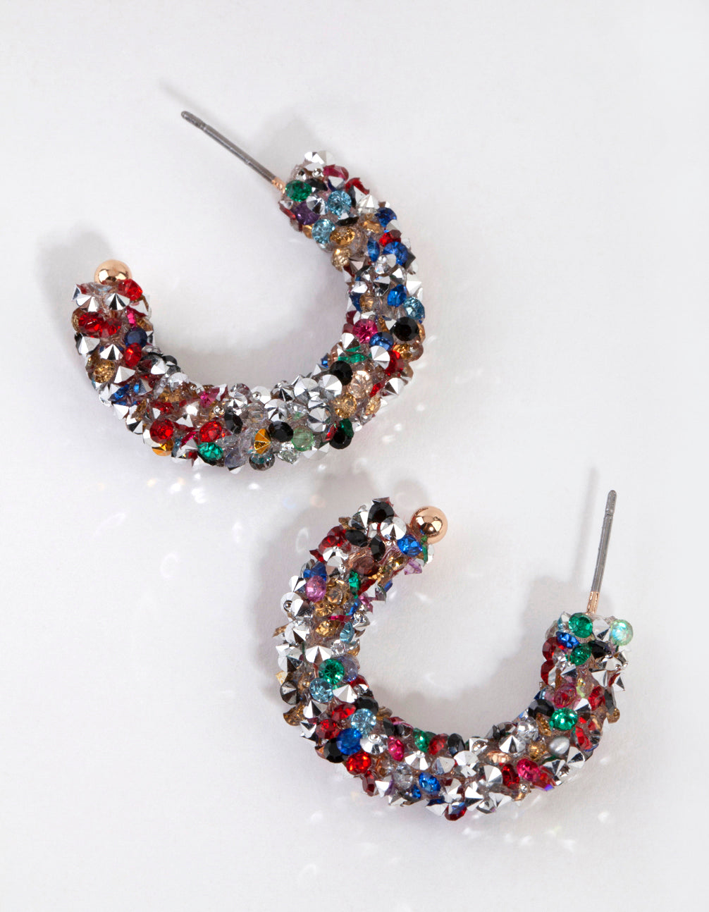 Silver Glitzy Glam Diamante Hoop Earrings