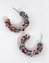 Silver Glitzy Glam Diamante Hoop Earrings - link has visual effect only