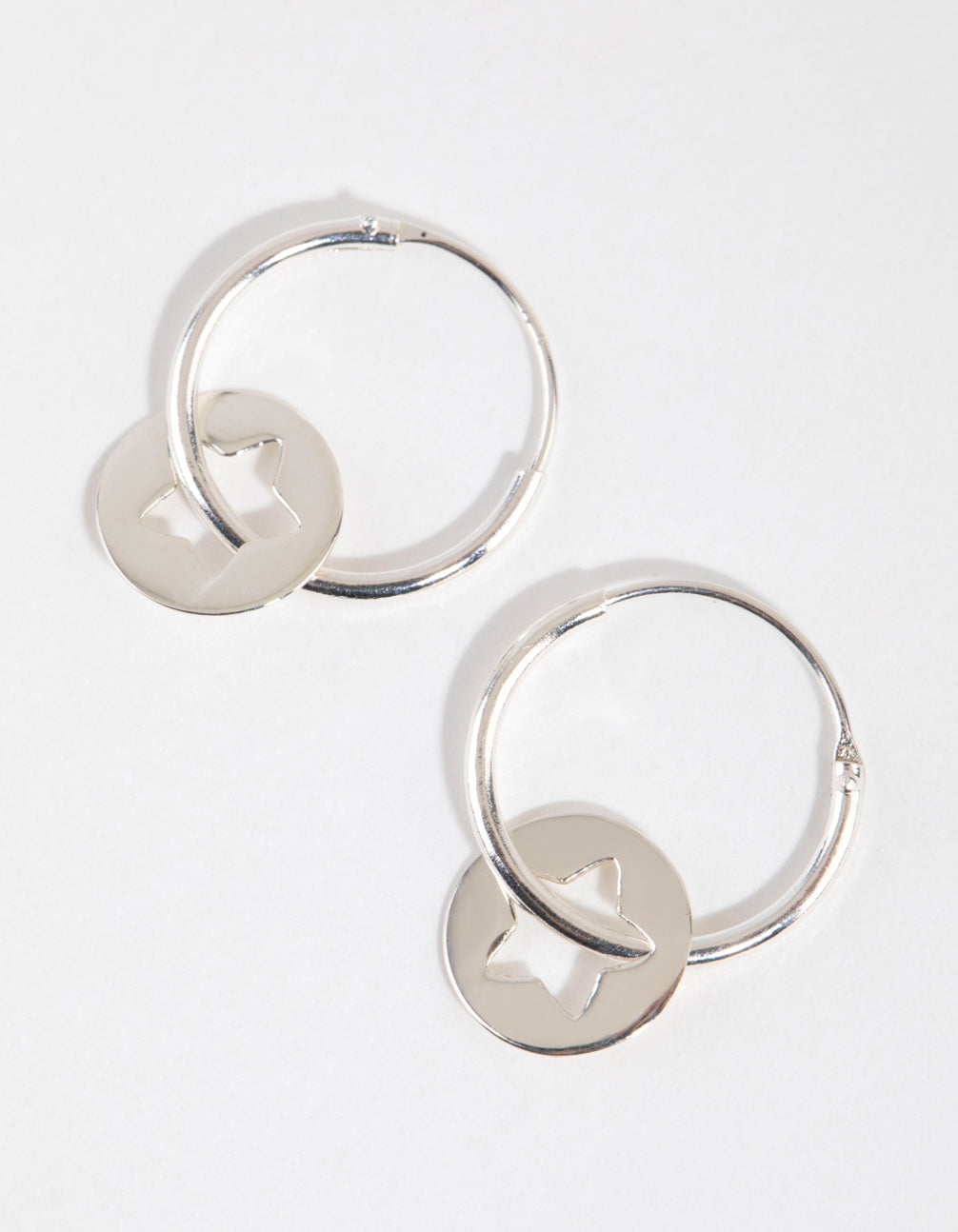 Sterling Silver Star Disc Hoop Earrings