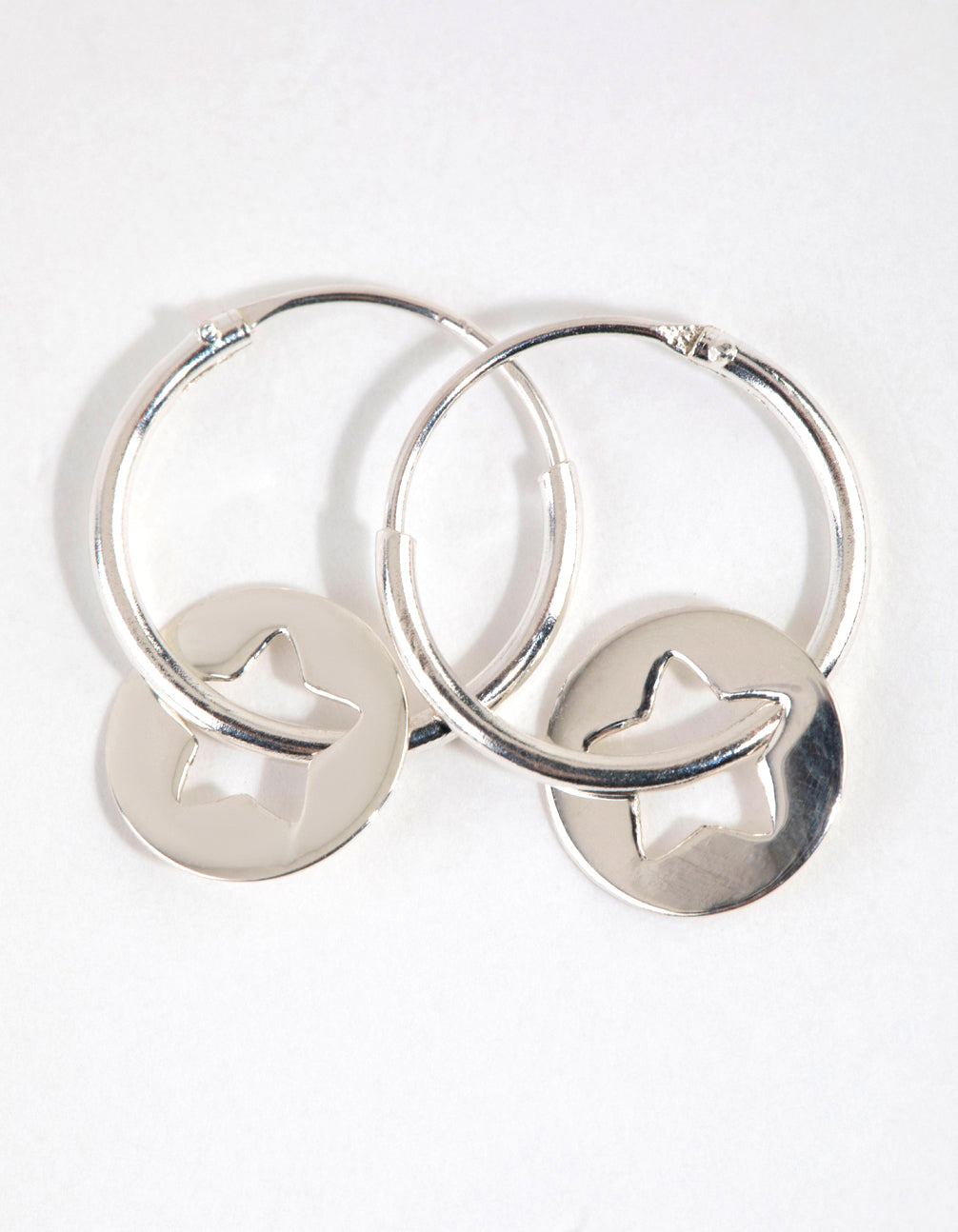 Sterling Silver Star Disc Hoop Earrings
