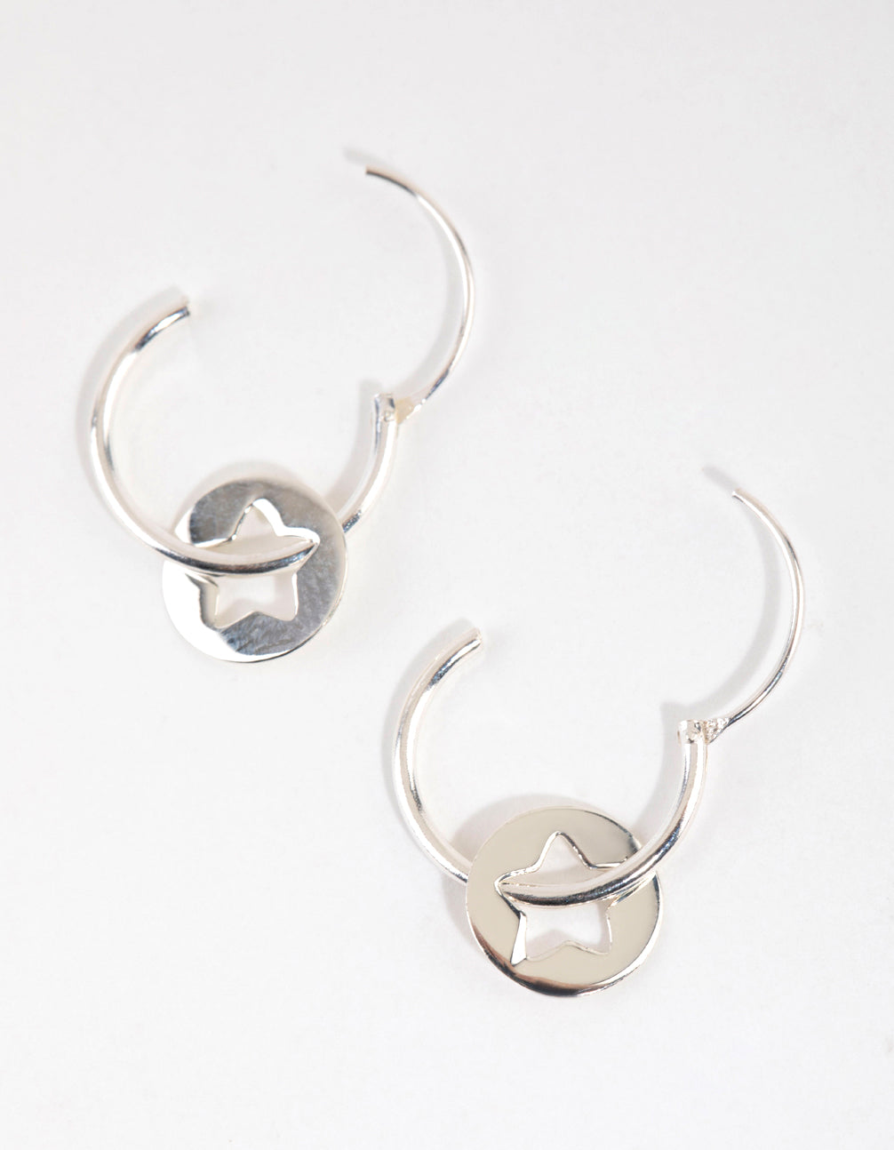 Sterling Silver Star Disc Hoop Earrings