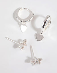 Sterling Silver Flower Heart Stud & Huggie Set - link has visual effect only