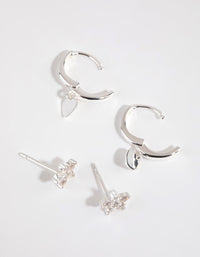 Sterling Silver Flower Heart Stud & Huggie Set - link has visual effect only