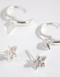 Sterling Silver Flower Heart Stud & Huggie Set - link has visual effect only