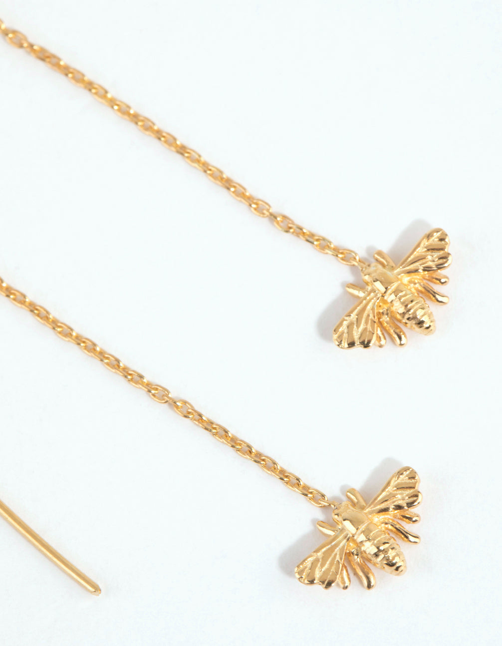 Gold Plated Sterling Silver Bee Thread Through Earrings