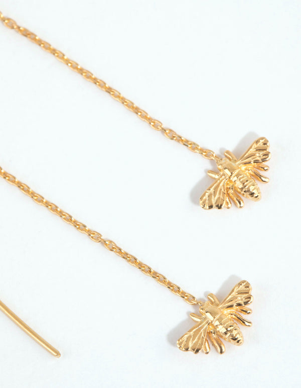 Gold Plated Sterling Silver Bee Thread Through Earrings