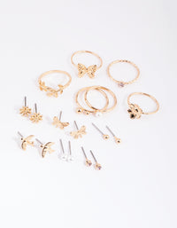 Gold Butterly & Pearl Earring & Ring Pack - link has visual effect only