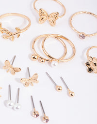 Gold Butterly & Pearl Earring & Ring Pack - link has visual effect only