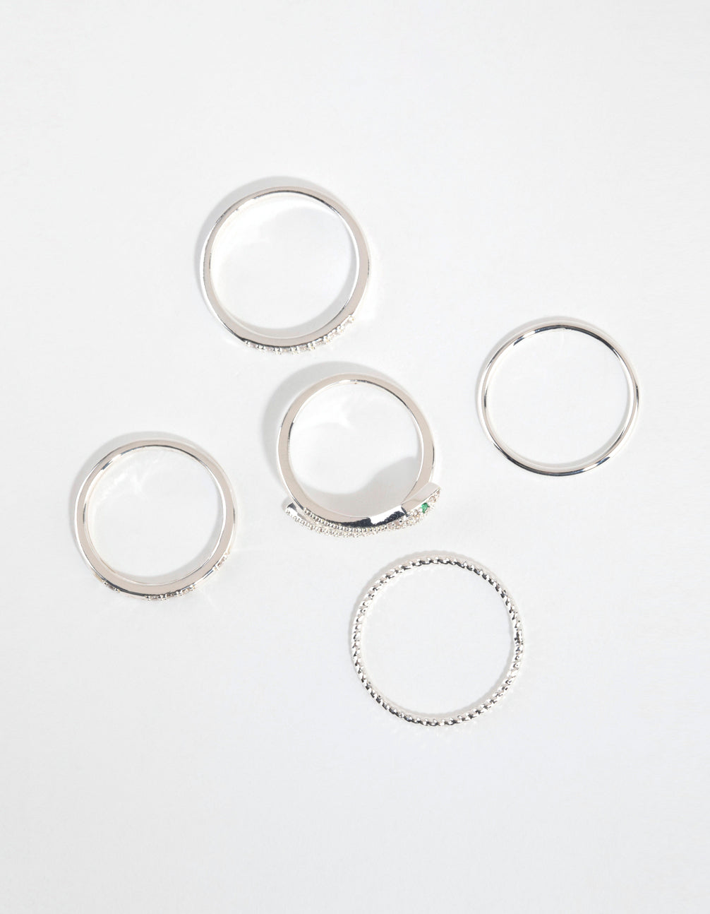 Silver Cubic Zirconia Snake Ring Pack