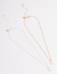 Mixed Metal White & Pink Butterfly Necklace Set - link has visual effect only