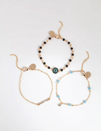Gold Blue & Black Beaded Bracelet Pack - link has visual effect only