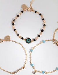 Gold Blue & Black Beaded Bracelet Pack - link has visual effect only