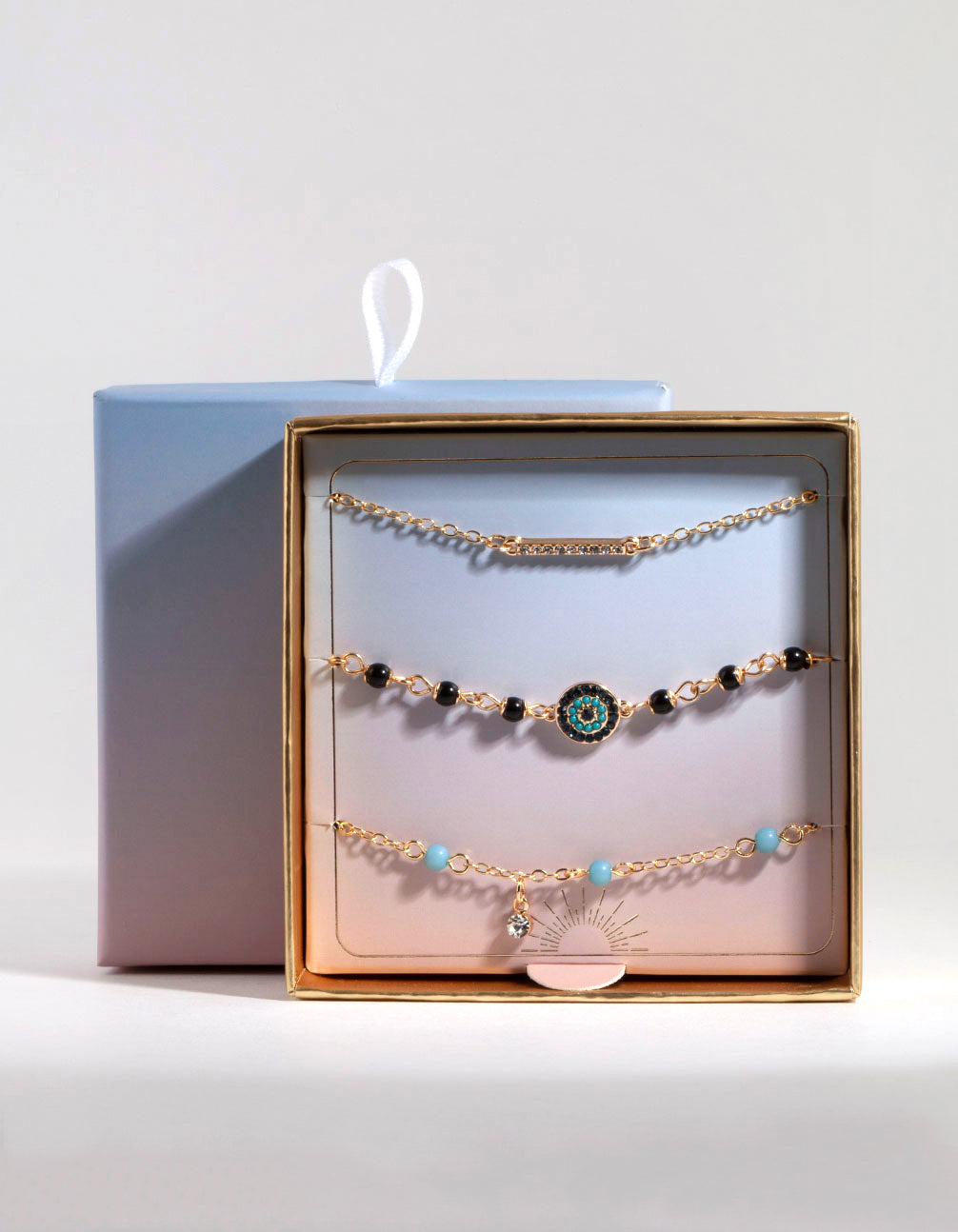 Gold Blue & Black Beaded Bracelet Pack