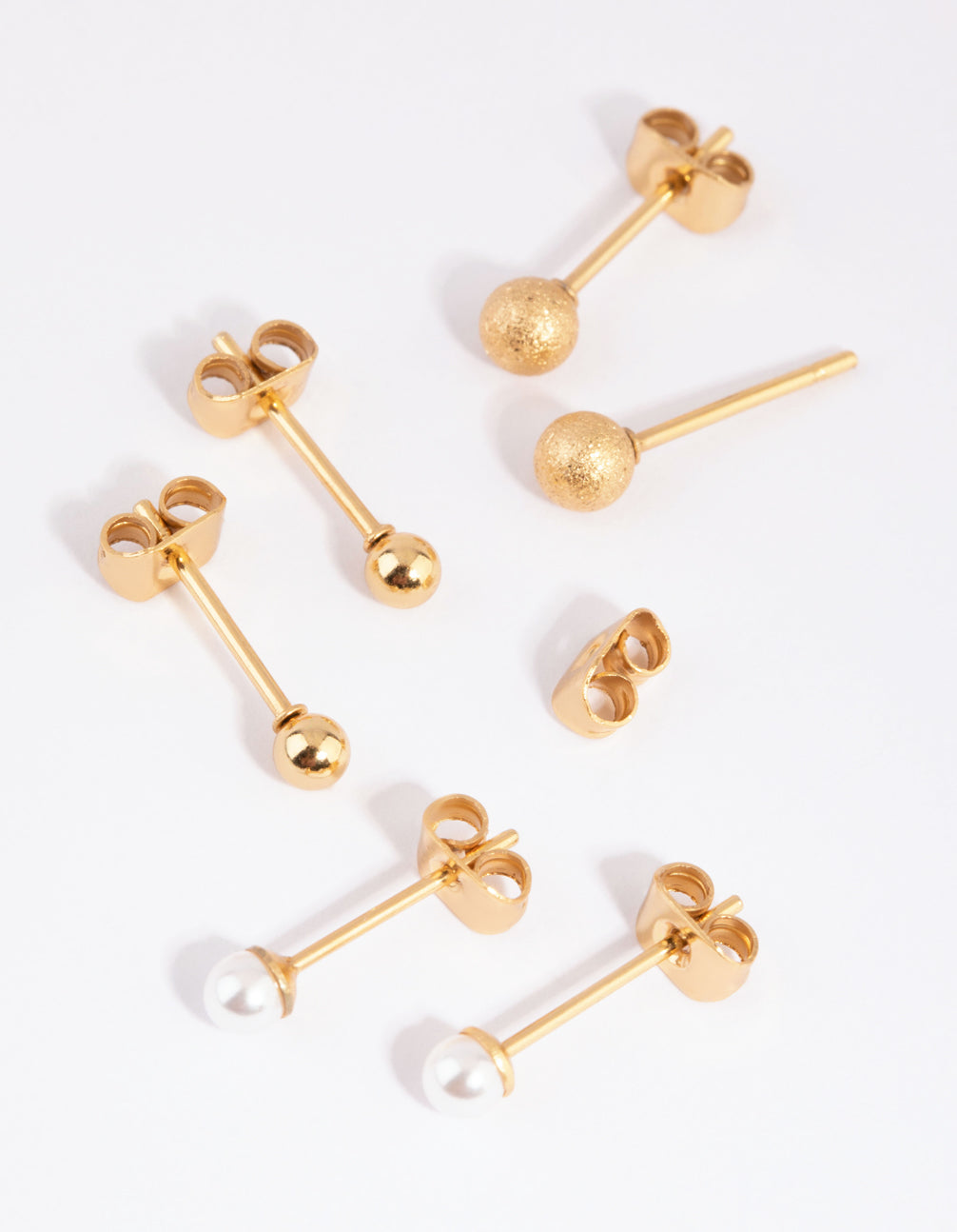 Gold Plated Surgical Steel Textured Ball Stud Earring Pack