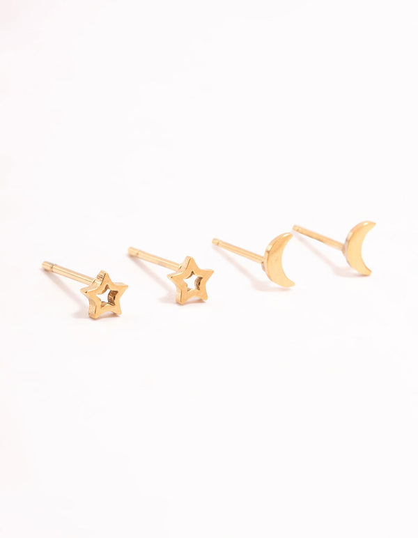 Gold Plated Surgical Steel Celestial Stud Earring Set