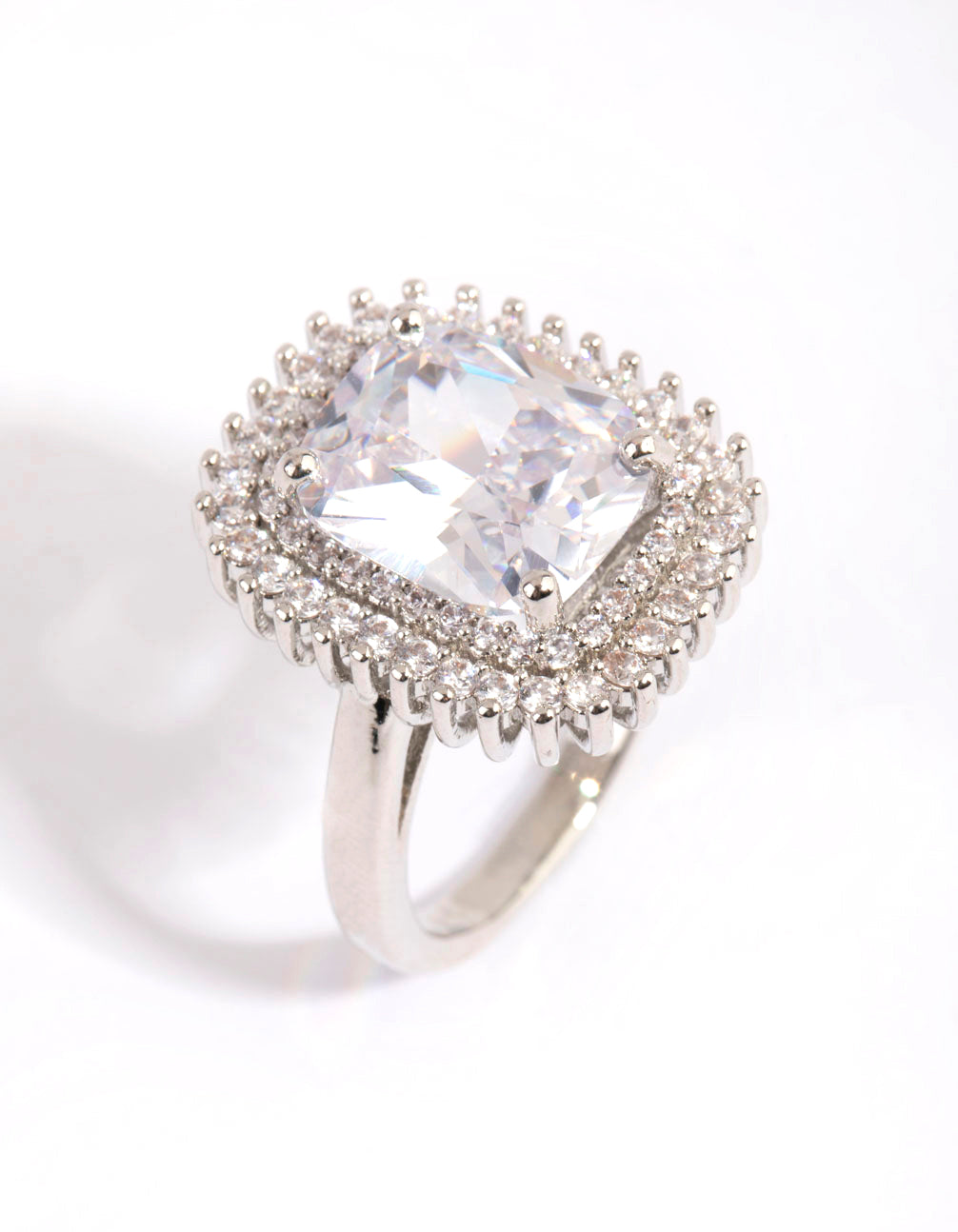 Silver Cushion Pink Cubic Zirconia Ring