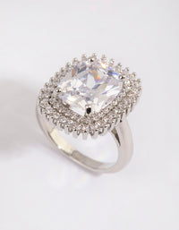 Silver Cushion Pink Cubic Zirconia Ring - link has visual effect only
