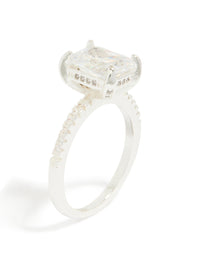 Silver Emerald Cut Cubic Zirconia Diamante Band Ring - link has visual effect only