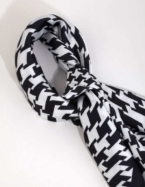 Black & White Houndstooth Mini Bandana Hair Scarf