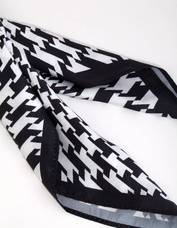 Black & White Houndstooth Mini Bandana Hair Scarf