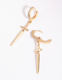 Gold Dagger Brass Huggie Earring - link has visual effect only